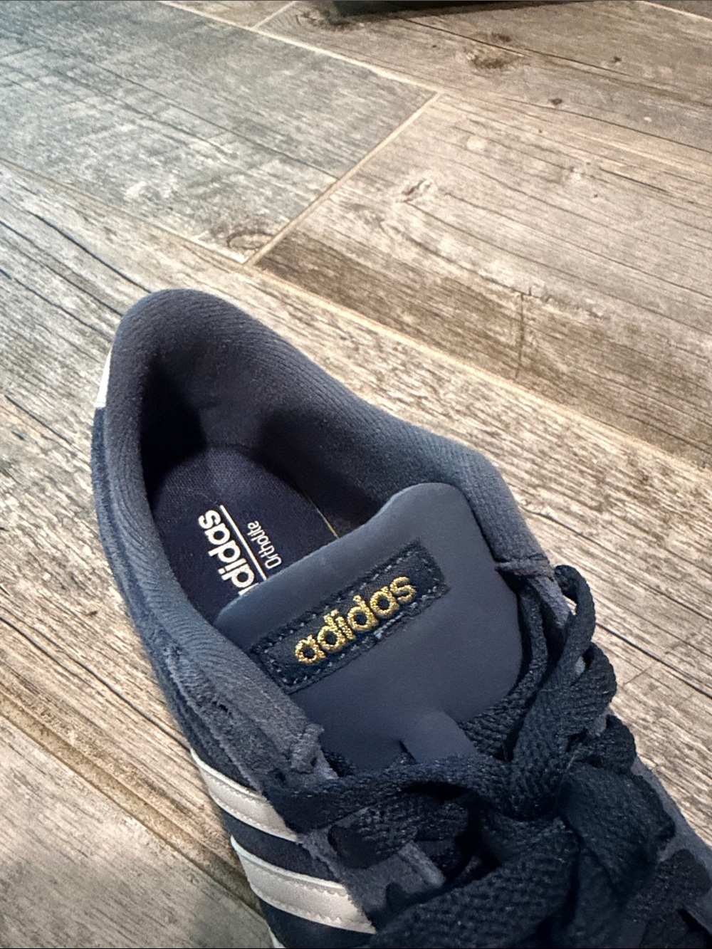 adidas Navy Suede Sneakers with White Stripes - Picture 2 of 5